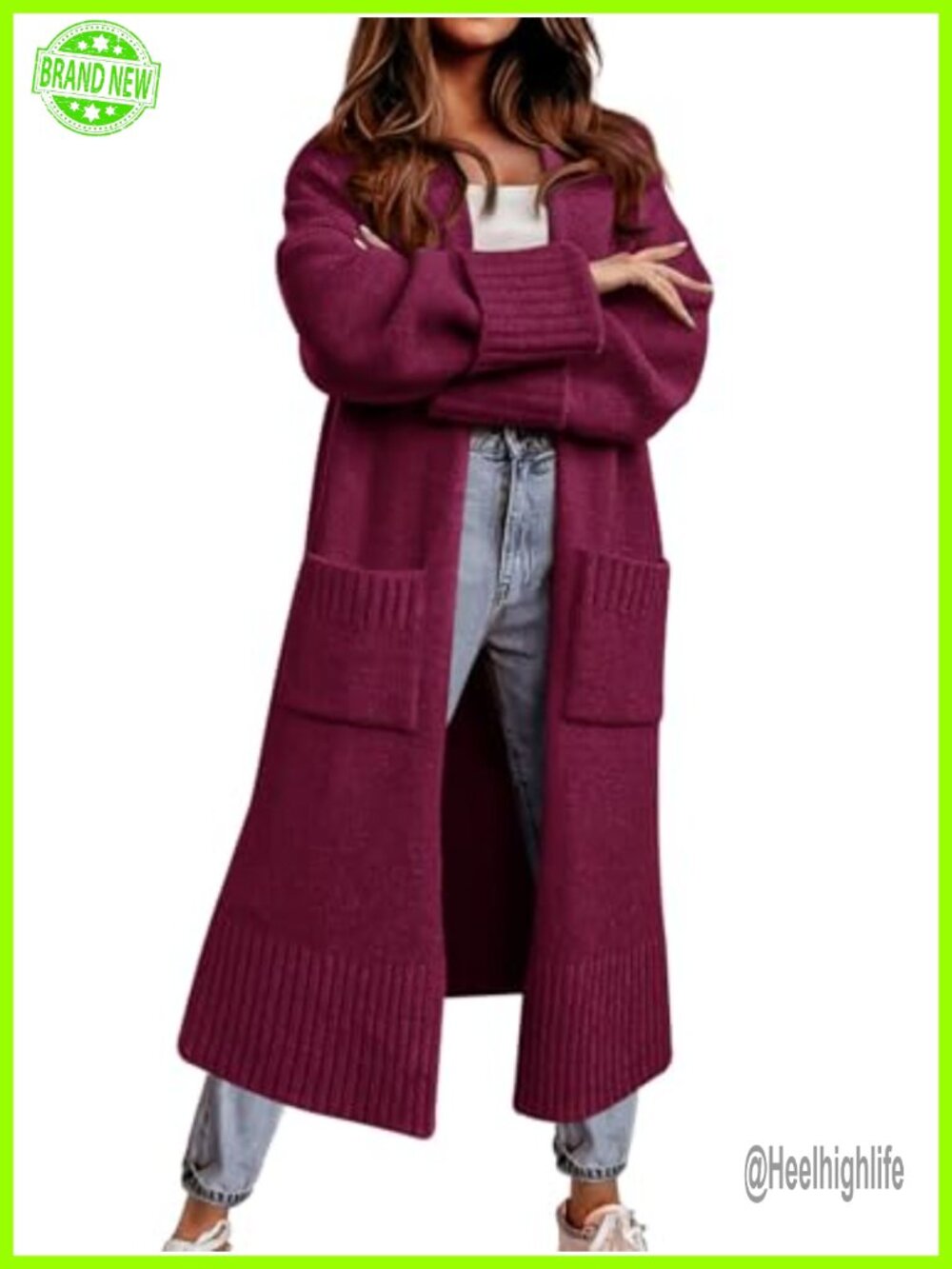 Open Front Knit Cardigan Duster Coat Oversized Long Sleeve V-Neck Sweater